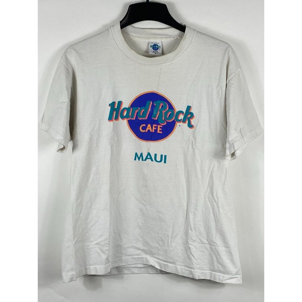 Vintage Hard Rock Cafe Maui Tee Shirt White L Single Stitch Made in USA F107
